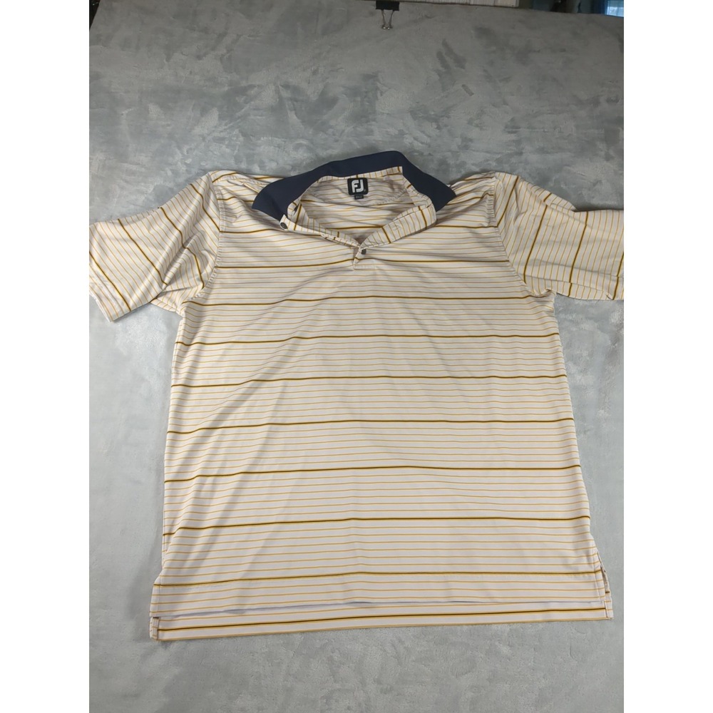 Footjoy FJ Mens Size L Yellow Striped Stretch Logo Short Sleeve Golf Polo Shirt